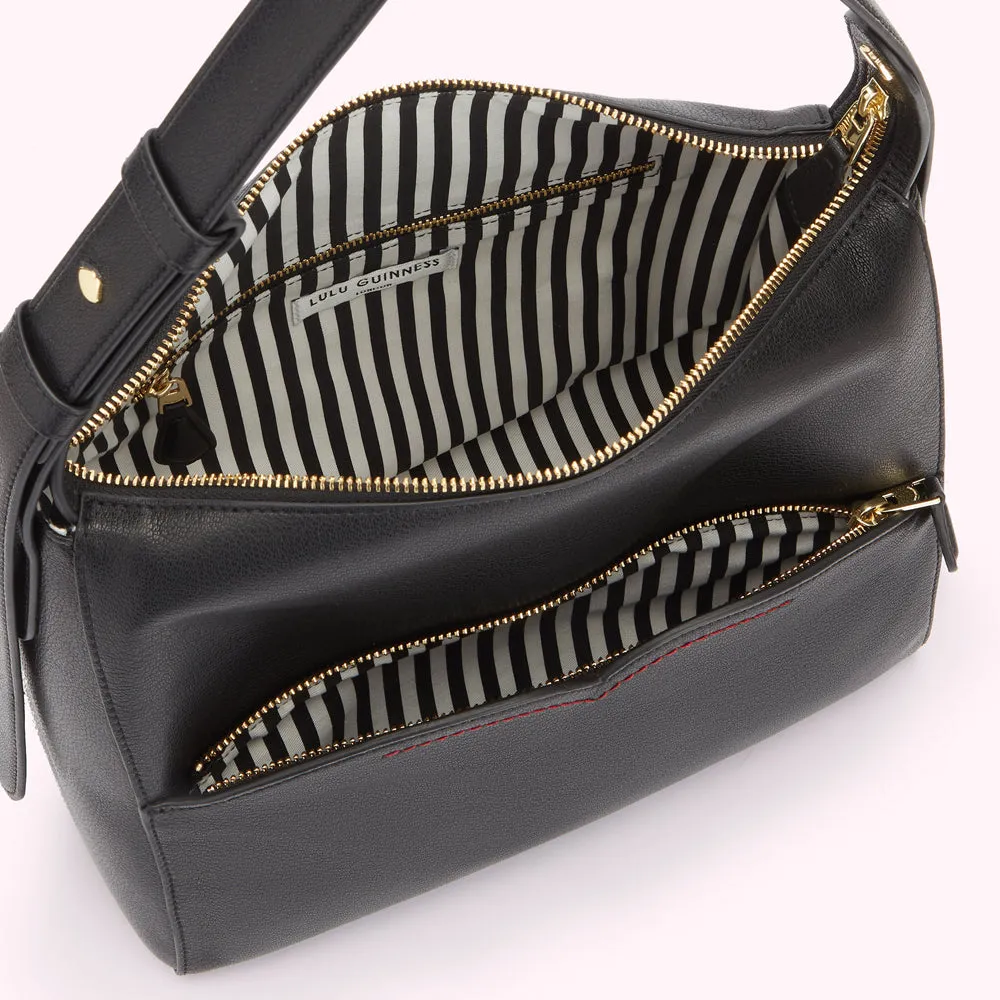 BLACK LEATHER DENISE SHOULDER BAG