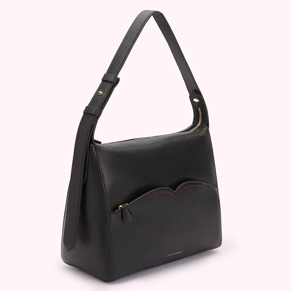 BLACK LEATHER DENISE SHOULDER BAG