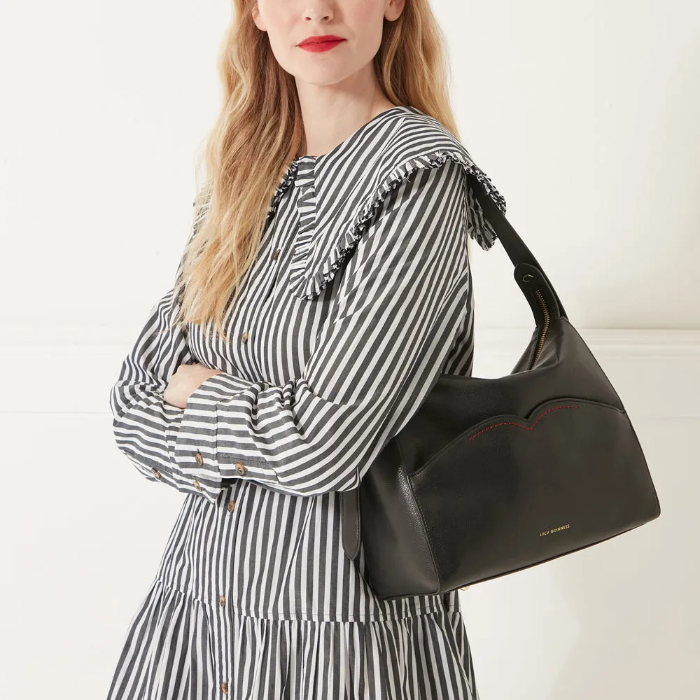 BLACK LEATHER DENISE SHOULDER BAG