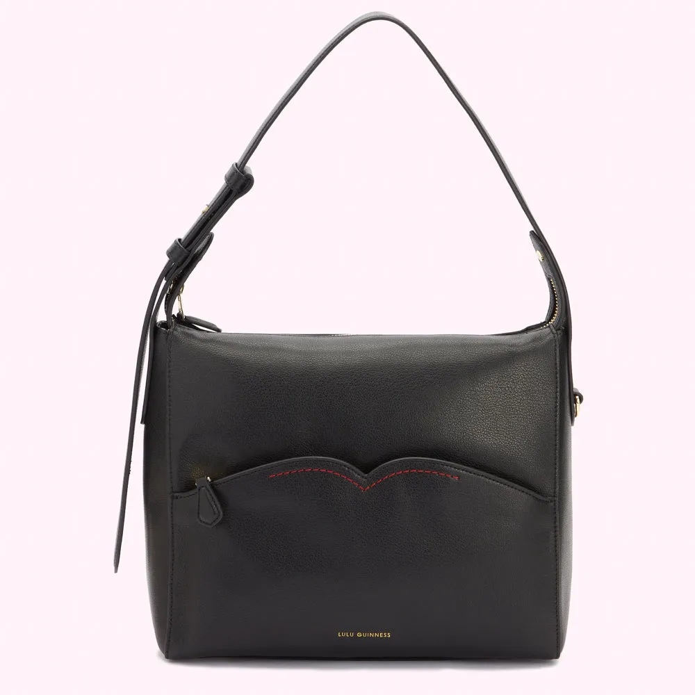 BLACK LEATHER DENISE SHOULDER BAG