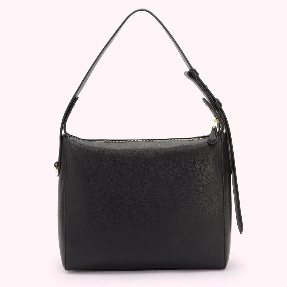 BLACK LEATHER DENISE SHOULDER BAG