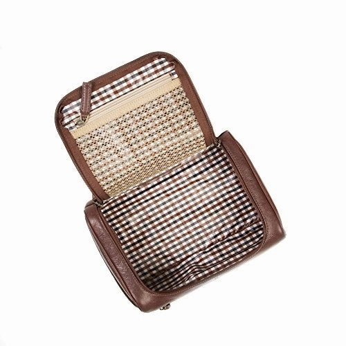 Boconi Becker Zip Around Travel Kit (Whiskey w/ Khaki and Gingham)