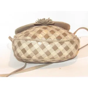 Bottega Veneta Vintage Brown Taupe And Ivory Woven Leather Shoulder Bag