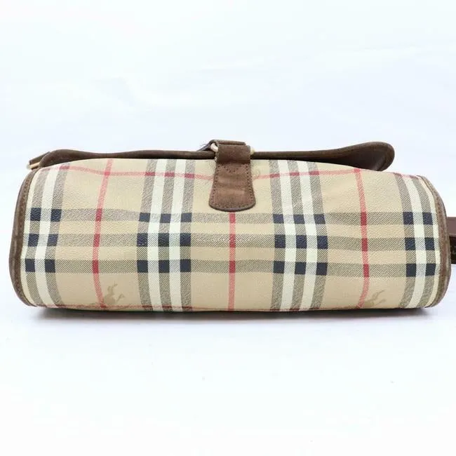 Burberry Early Two Way Style Bodyshoulder Purse Brown Suede And Haymarket Nova Check With Knights Pl