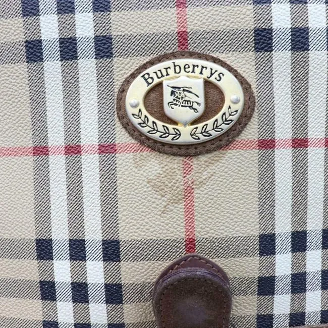 Burberry Early Two Way Style Bodyshoulder Purse Brown Suede And Haymarket Nova Check With Knights Pl