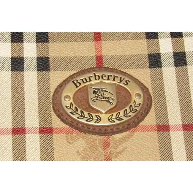 Burberry Early Two Way Style Bodyshoulder Purse Brown Suede And Haymarket Nova Check With Knights Pl