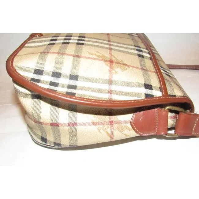 Burberry Saddle Style Or Shoulder Purses British Tan Leather And Haymarket Nova Check With Knights P