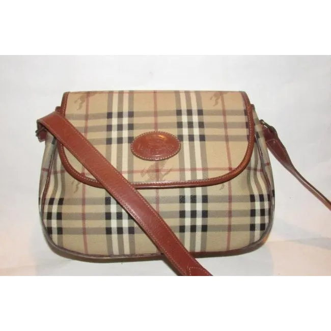 Burberry Saddle Style Or Shoulder Purses British Tan Leather And Haymarket Nova Check With Knights P