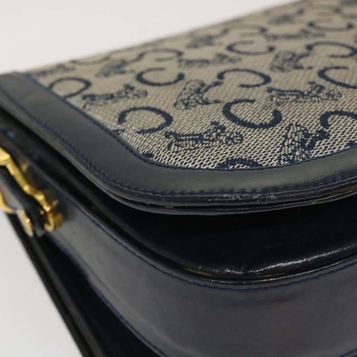 Celine C Macadam Canvas Horse Carriage Shoulder Bag Navy  39948