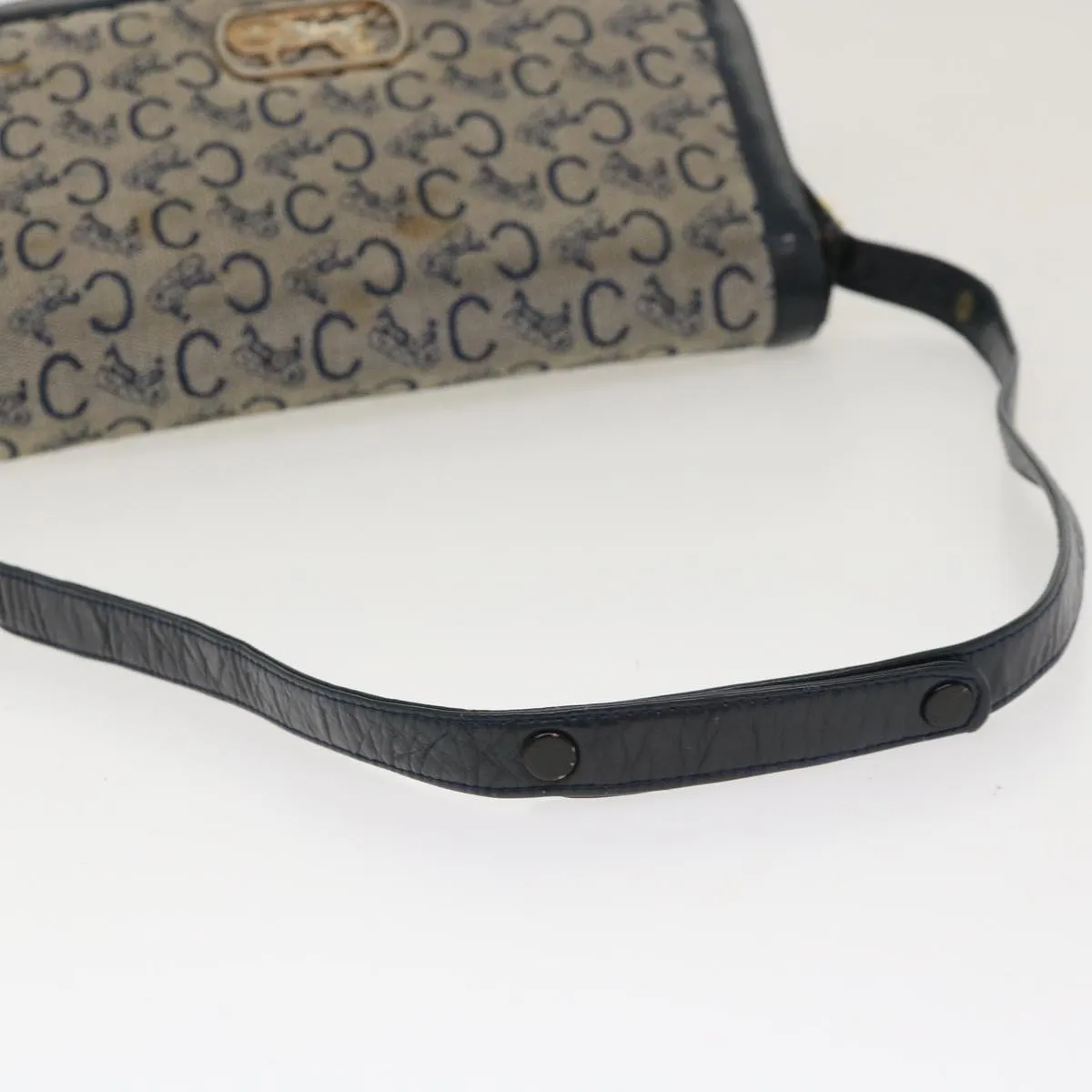 Celine C Macadam Canvas Horse Carriage Shoulder Bag Navy  39948