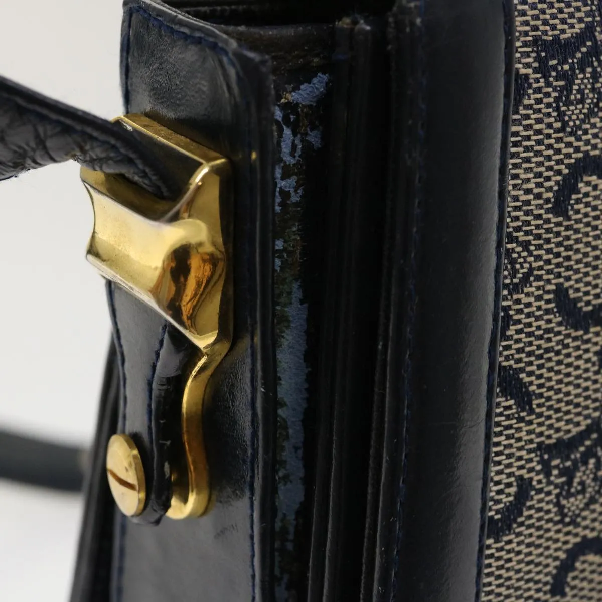 Celine C Macadam Canvas Horse Carriage Shoulder Bag Navy  39948