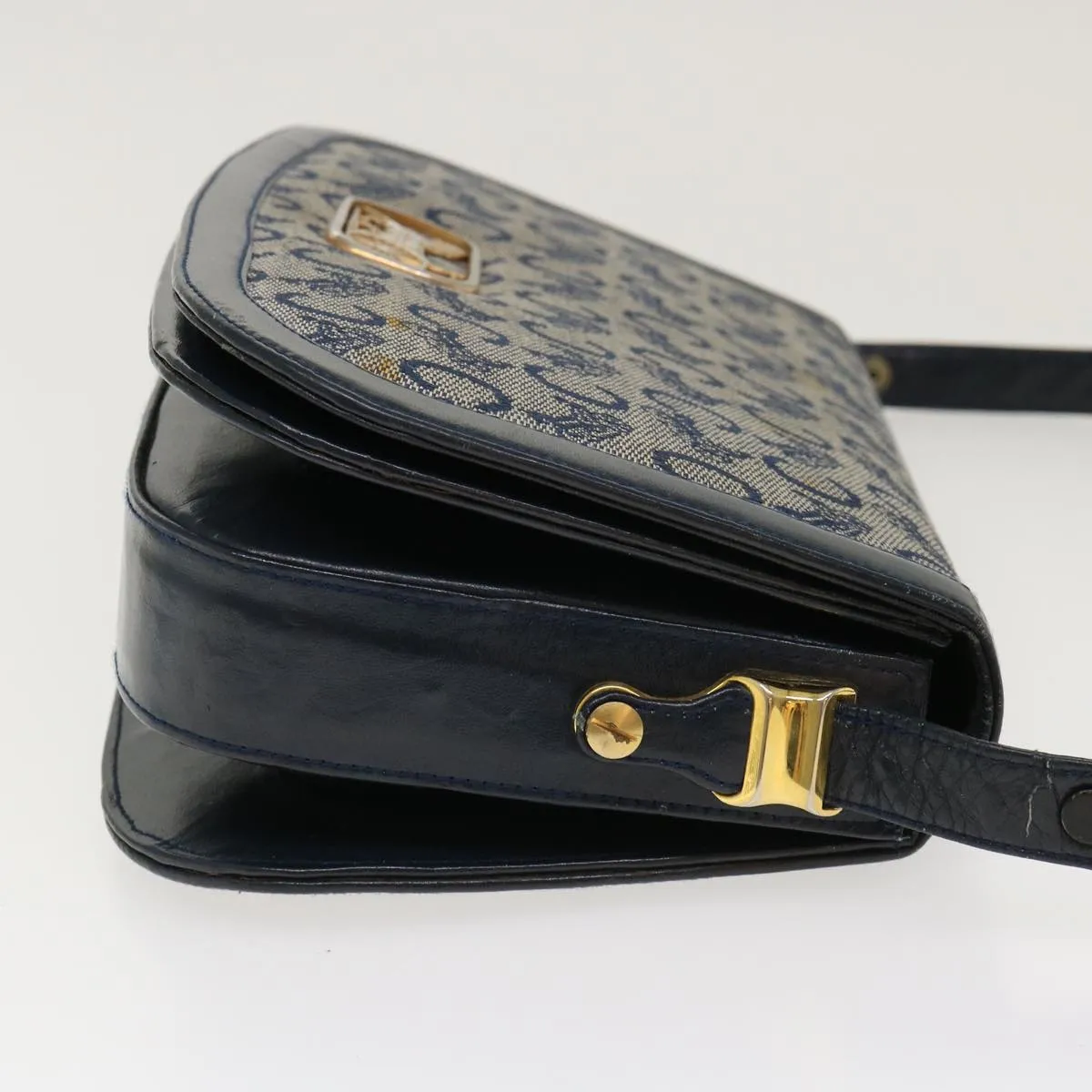 Celine C Macadam Canvas Horse Carriage Shoulder Bag Navy  39948