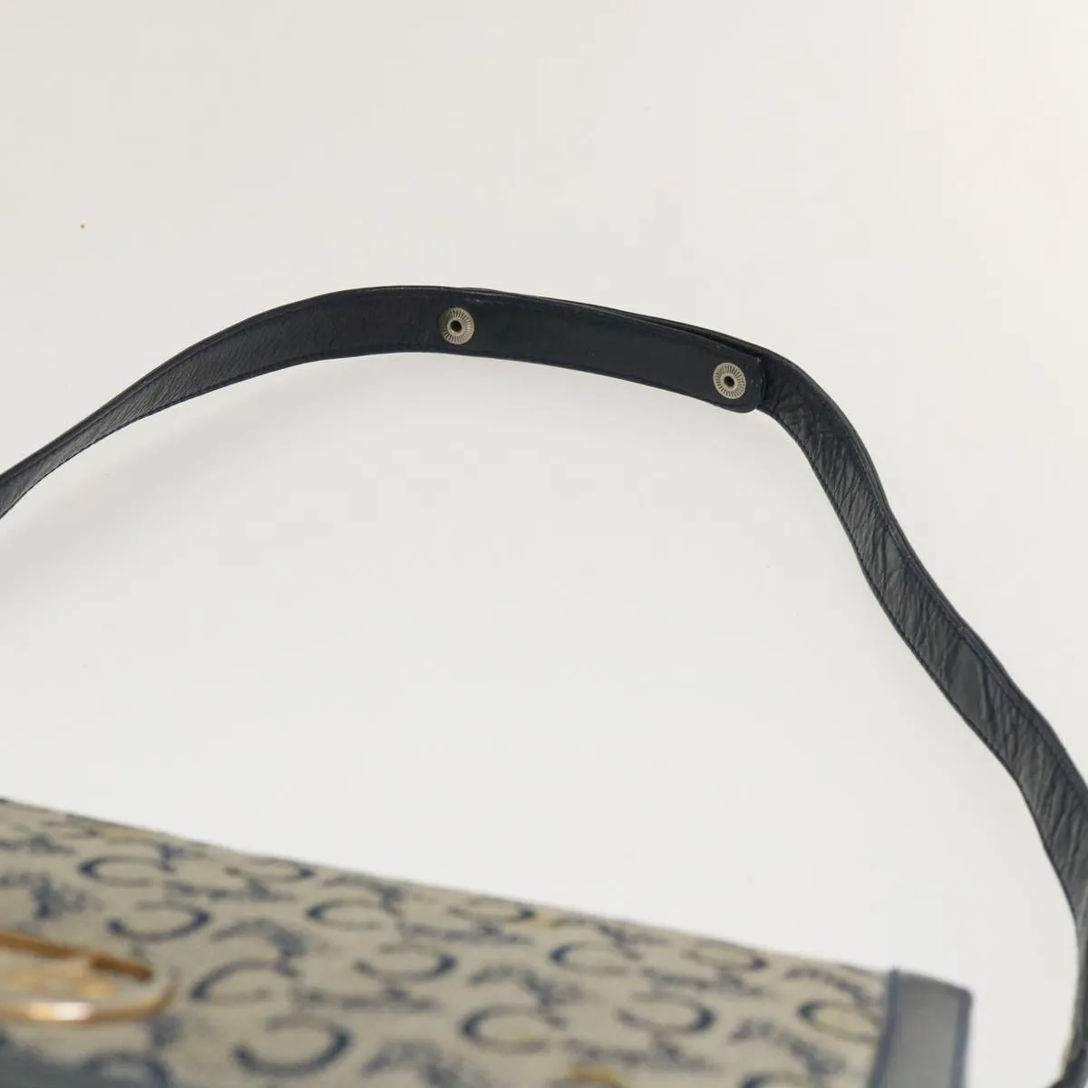 Celine C Macadam Canvas Horse Carriage Shoulder Bag Navy  39948