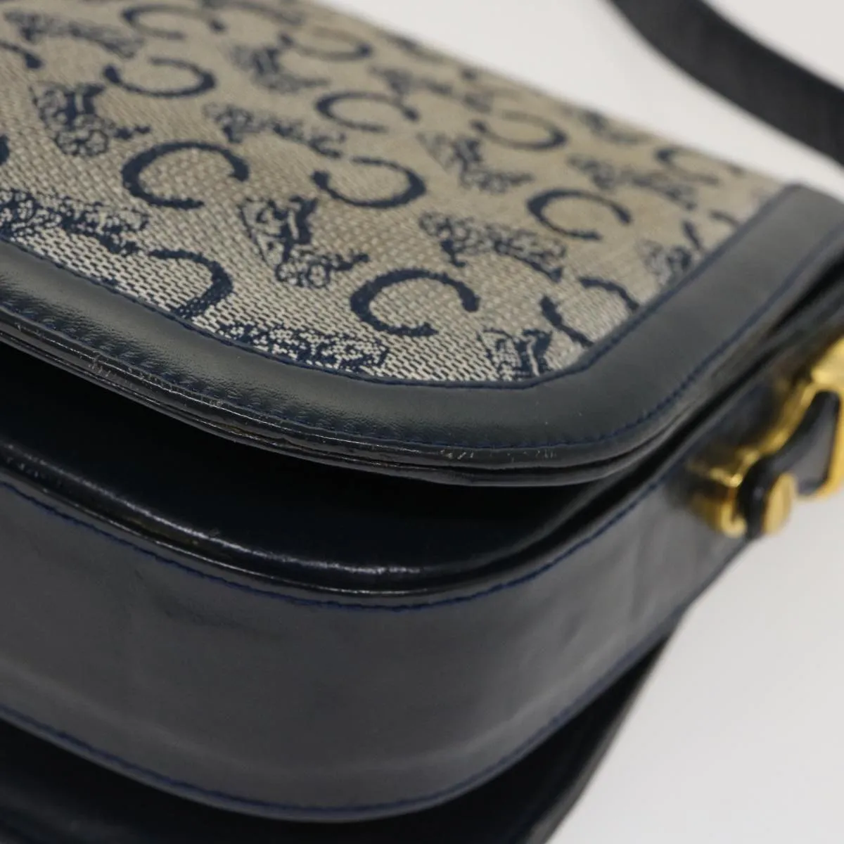 Celine C Macadam Canvas Horse Carriage Shoulder Bag Navy  39948