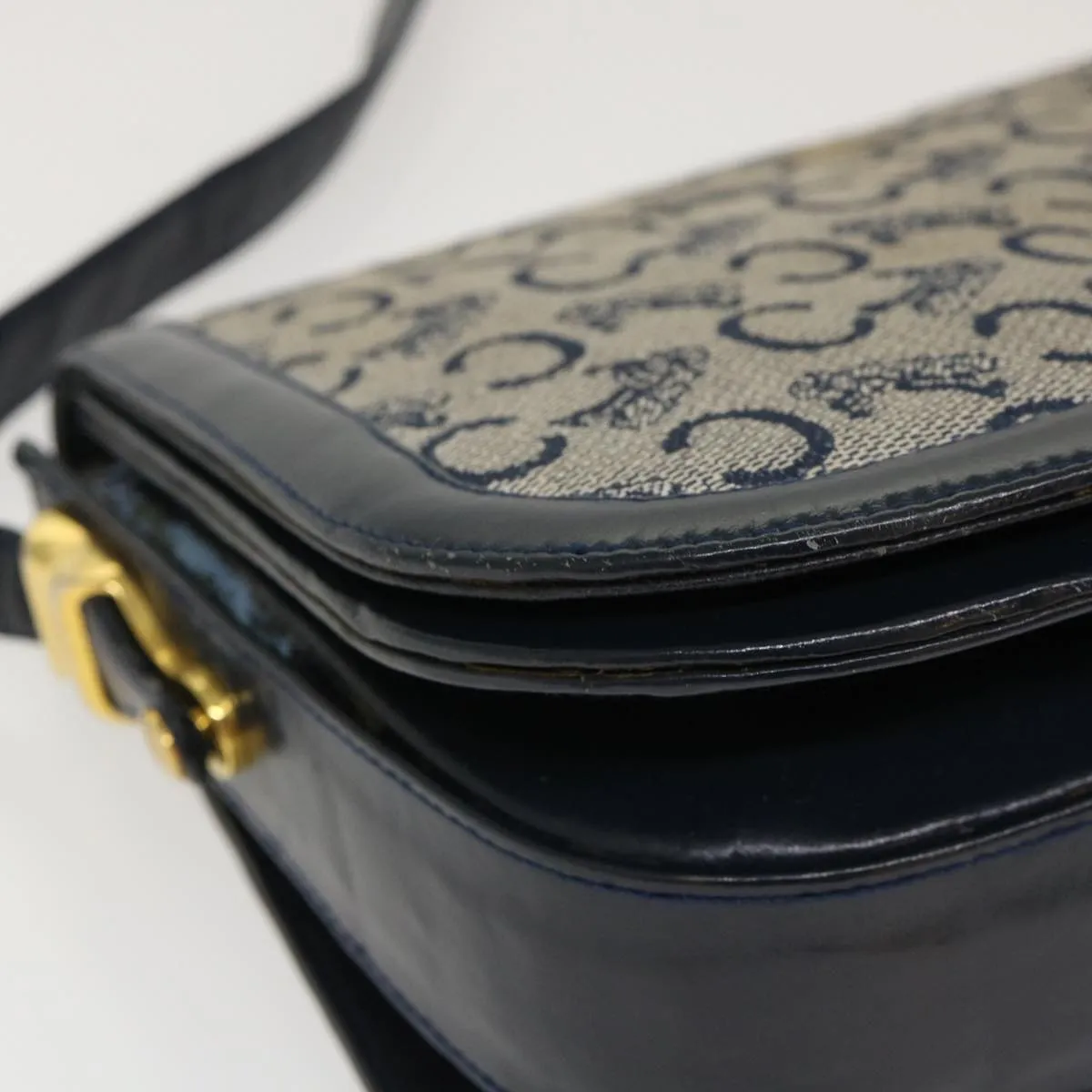Celine C Macadam Canvas Horse Carriage Shoulder Bag Navy  39948