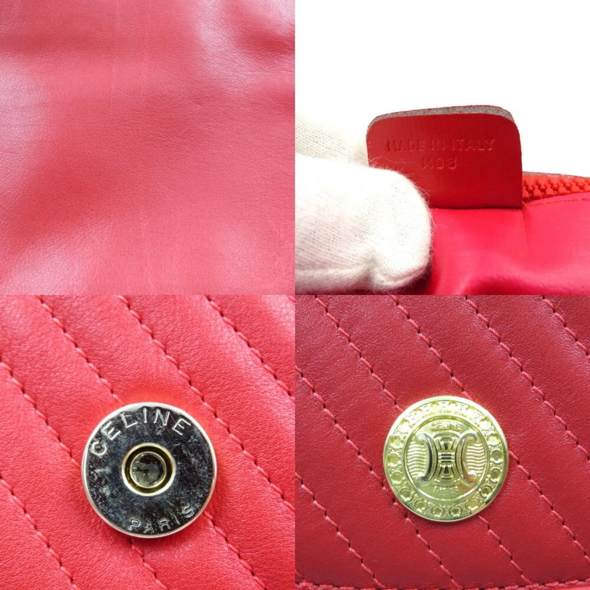 Celine leather red chain shoulder bag