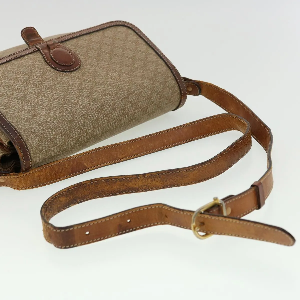 Celine Macadam Canvas Shoulder Bag Beige  ki2254