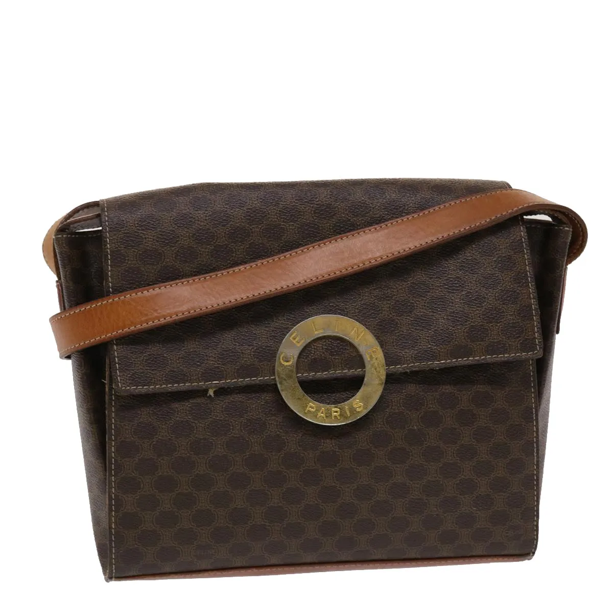 Celine Macadam Canvas Shoulder Bag PVC Leather Brown  49113