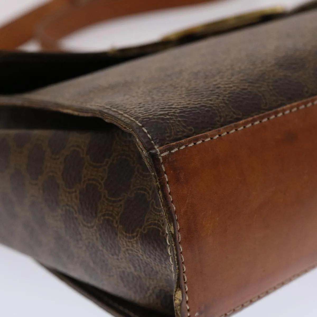 Celine Macadam Canvas Shoulder Bag PVC Leather Brown  49113