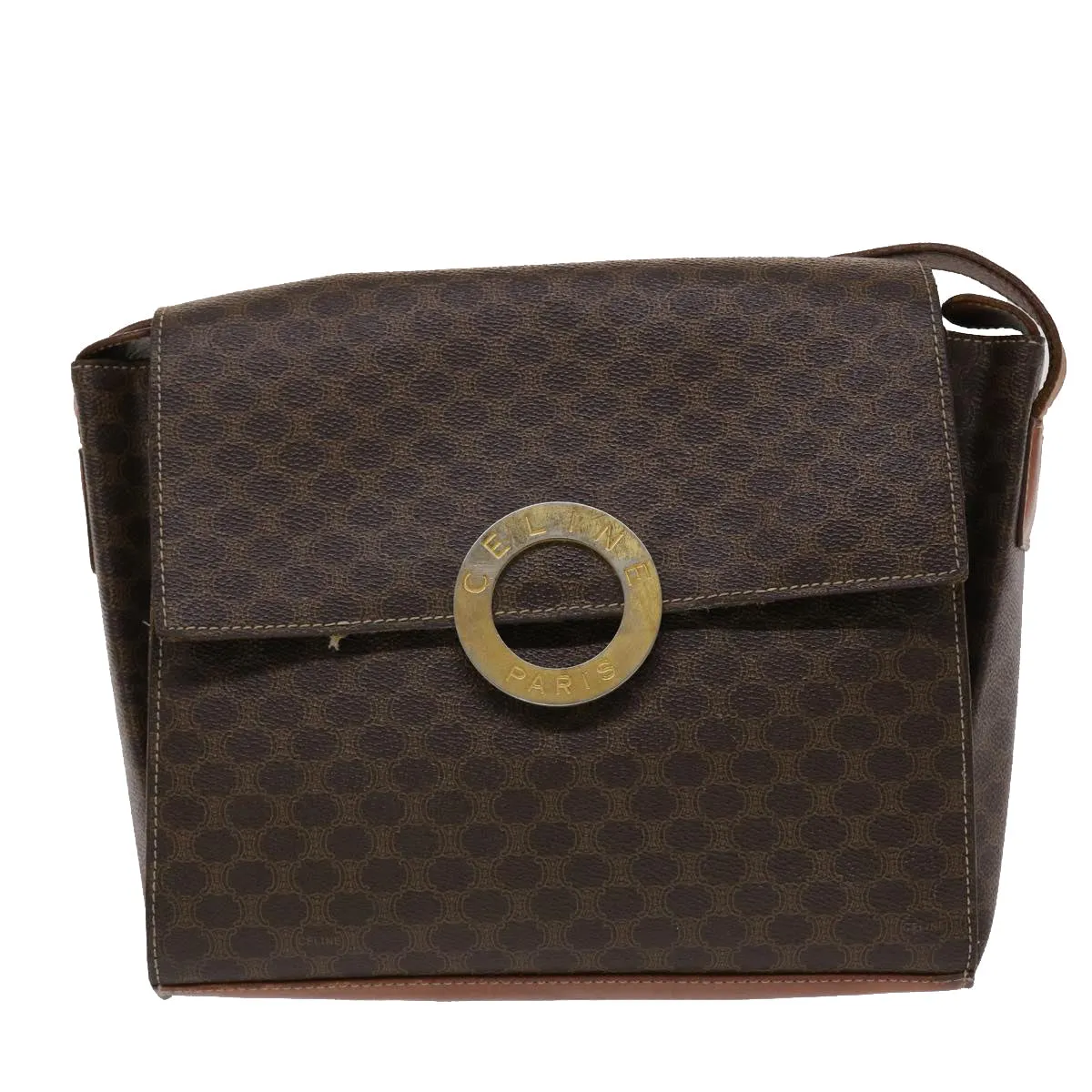 Celine Macadam Canvas Shoulder Bag PVC Leather Brown  49113