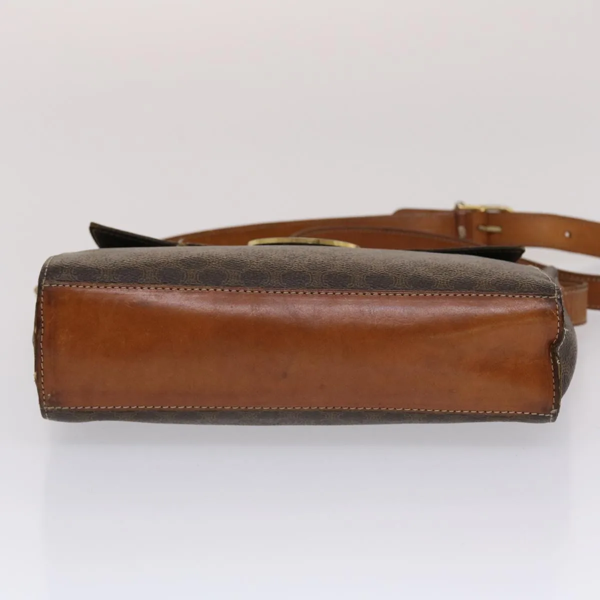 Celine Macadam Canvas Shoulder Bag PVC Leather Brown  49113