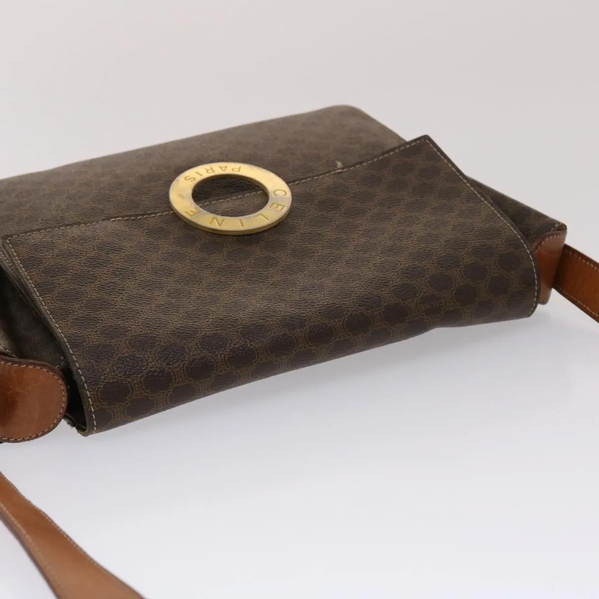 Celine Macadam Canvas Shoulder Bag PVC Leather Brown  49113