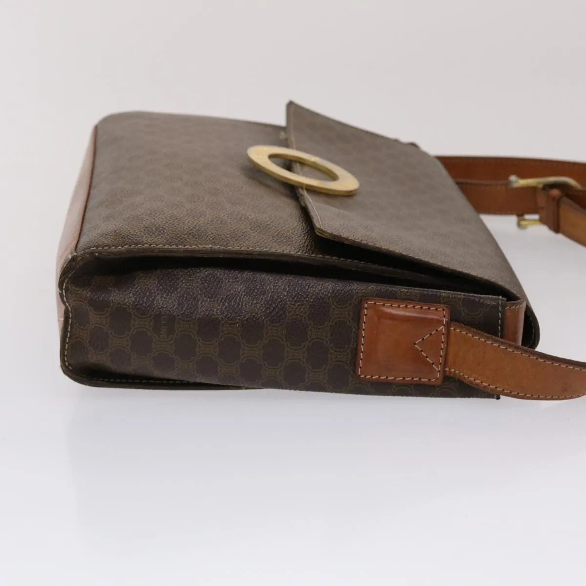 Celine Macadam Canvas Shoulder Bag PVC Leather Brown  49113