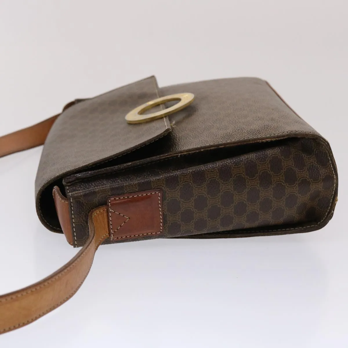 Celine Macadam Canvas Shoulder Bag PVC Leather Brown  49113