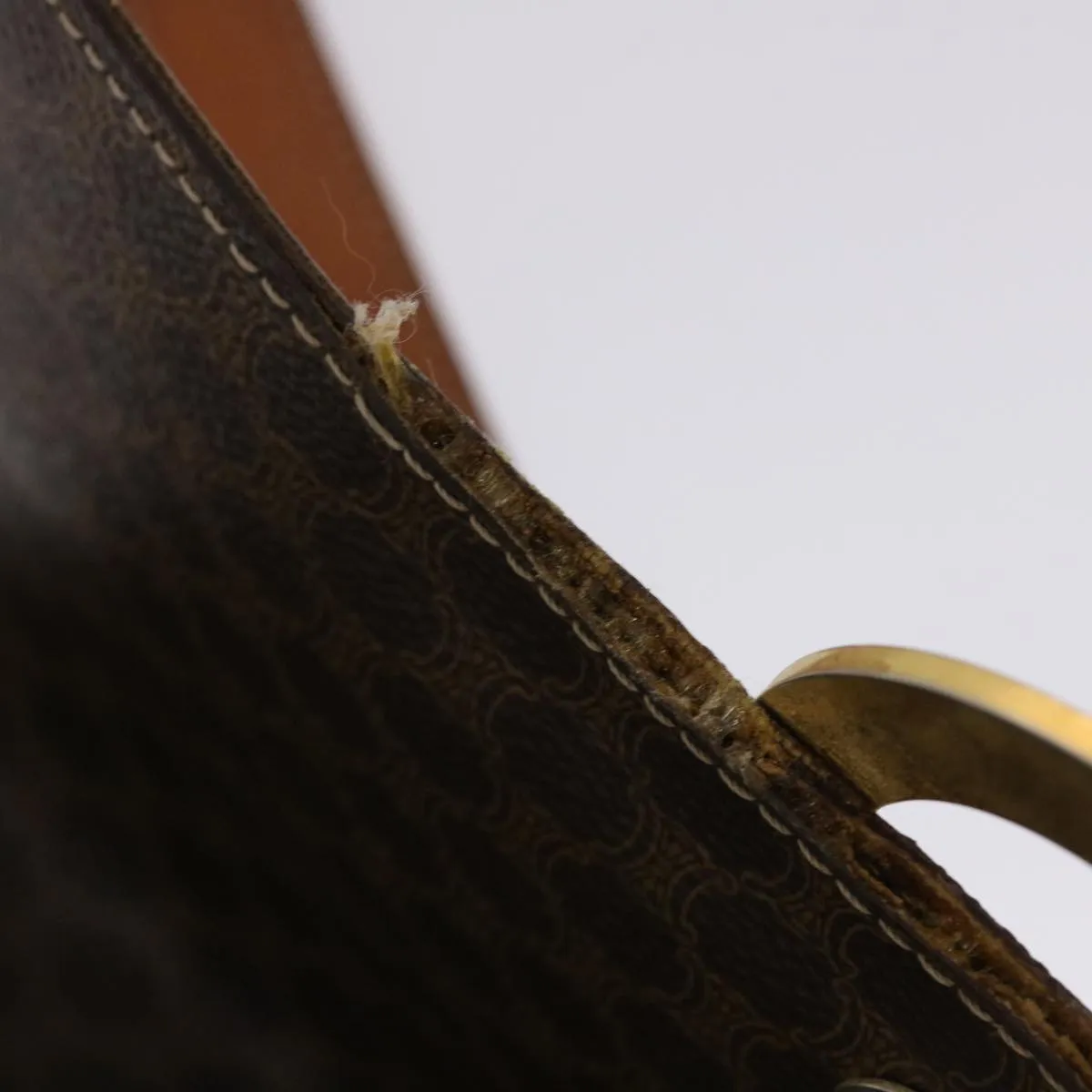 Celine Macadam Canvas Shoulder Bag PVC Leather Brown  49113