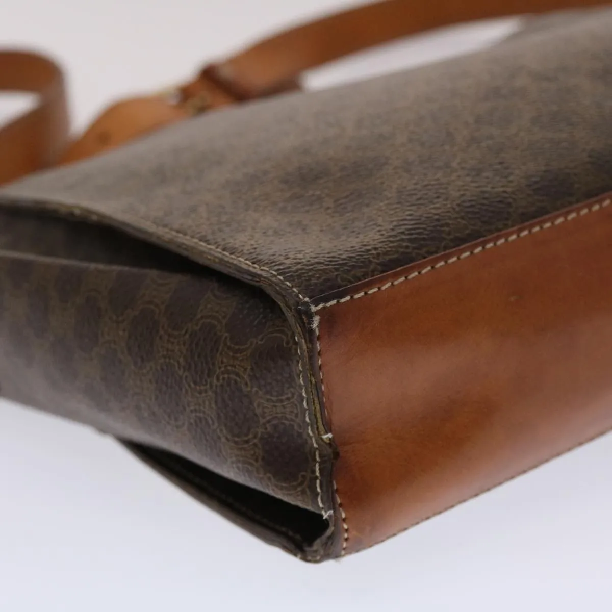 Celine Macadam Canvas Shoulder Bag PVC Leather Brown  49113