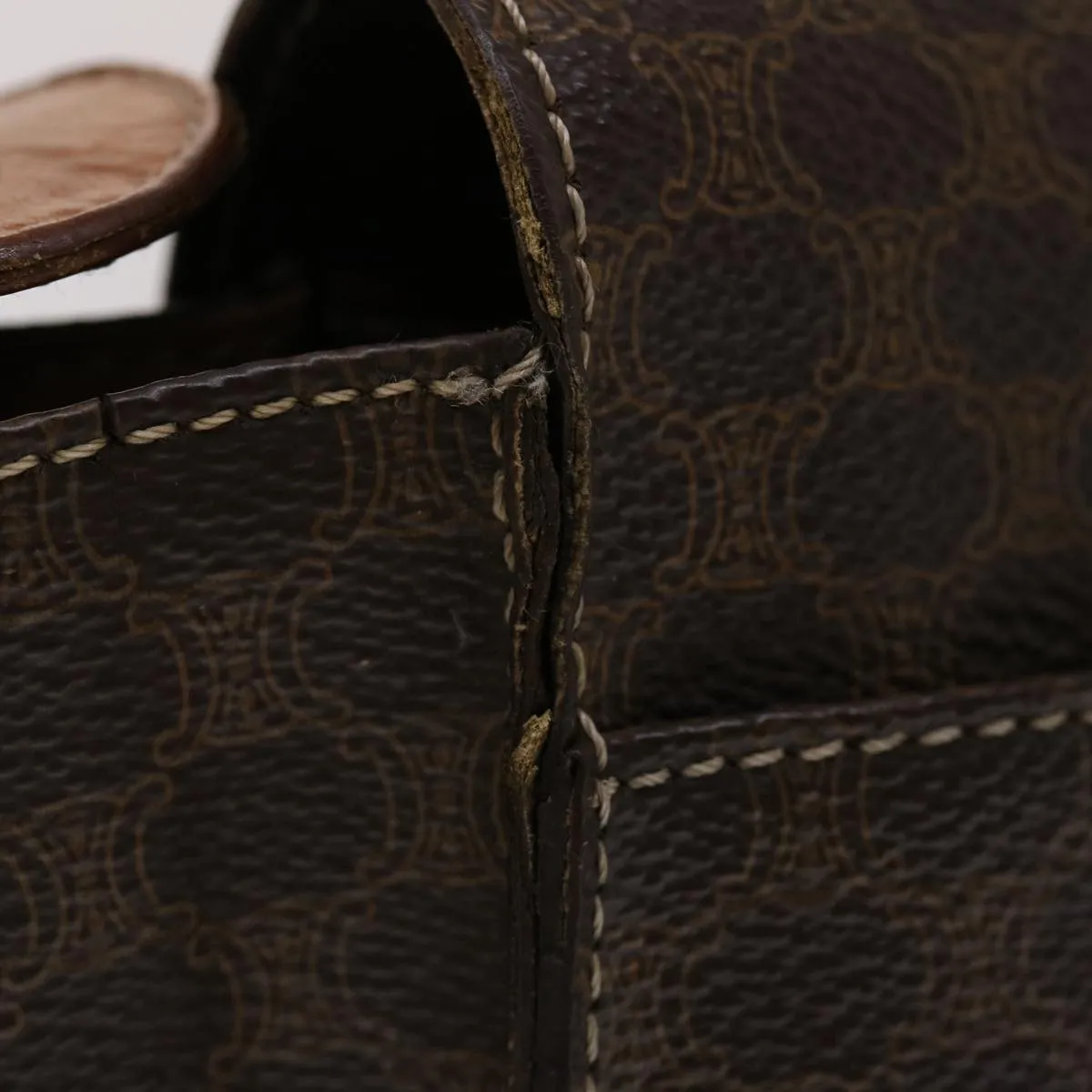 Celine Macadam Canvas Shoulder Bag PVC Leather Brown  49113