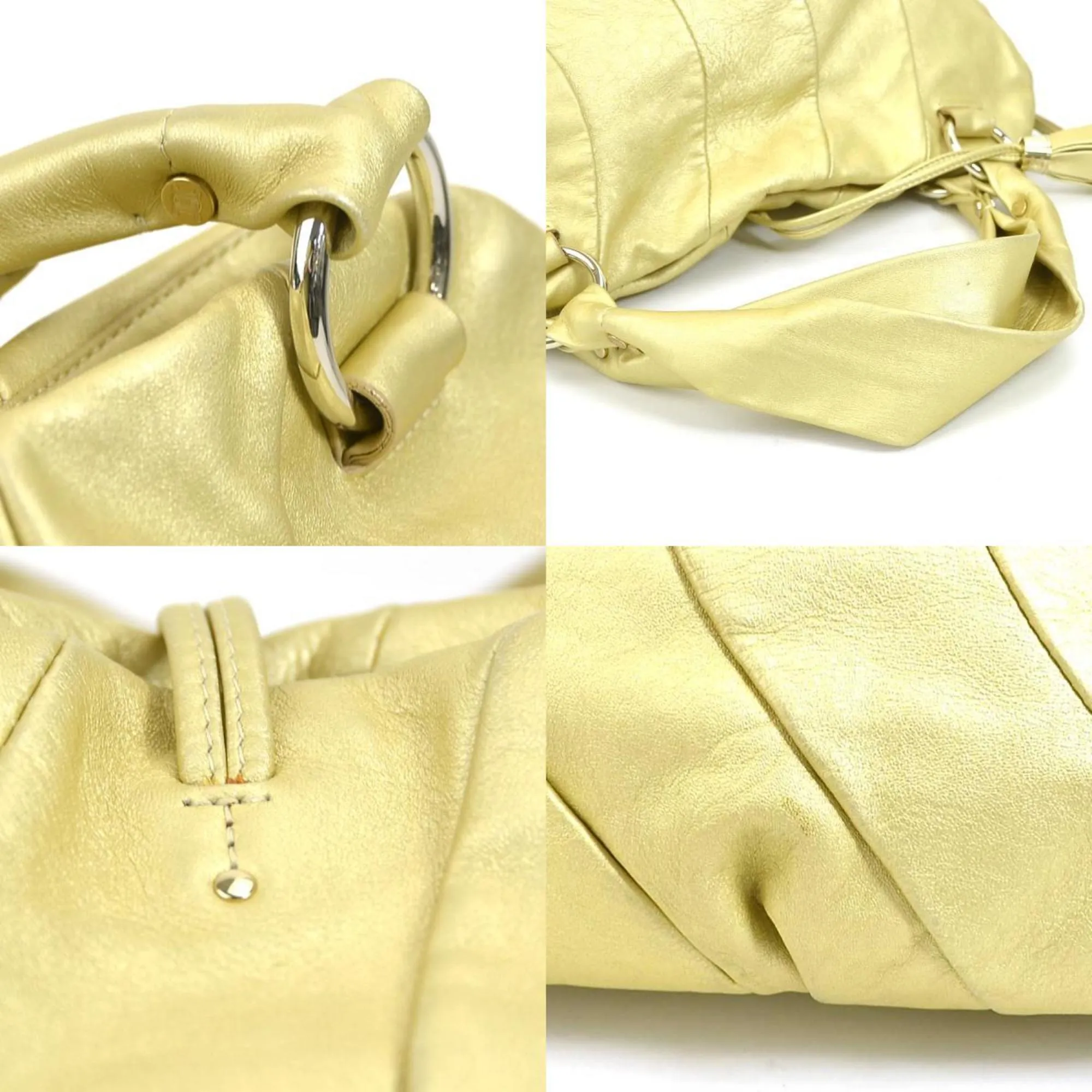 Celine Shoulder Bag Leather Gold Ladies