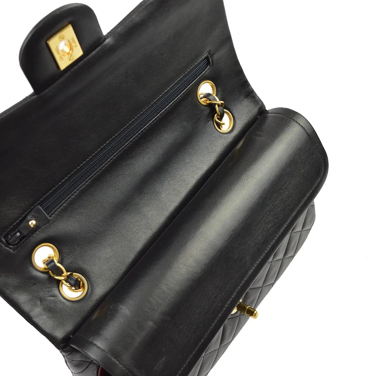 Chanel 1991-1994 Black Lambskin Medium Classic Double Flap Shoulder Bag