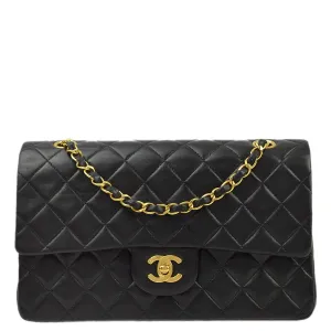 Chanel 1991-1994 Black Lambskin Medium Classic Double Flap Shoulder Bag