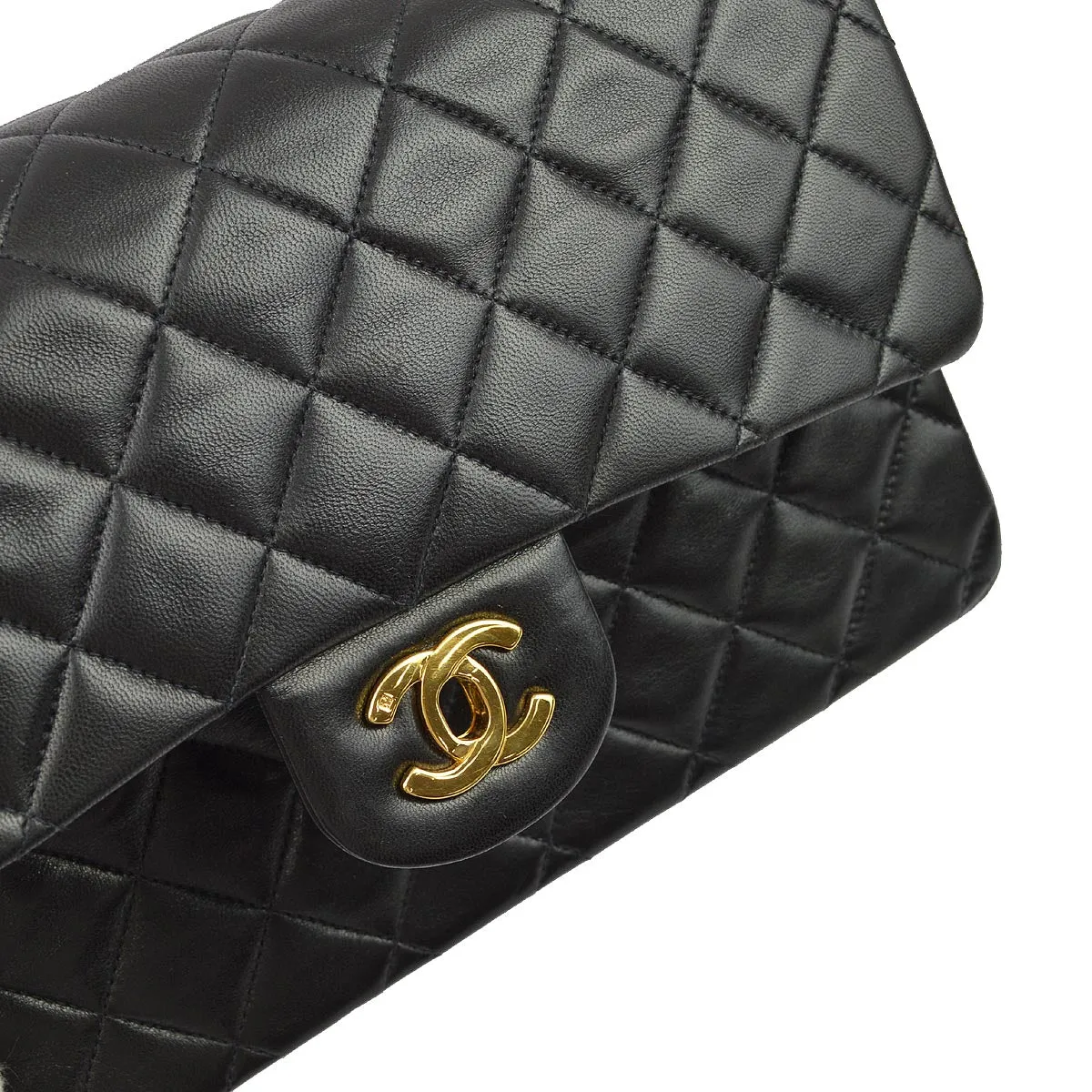Chanel 1991-1994 Black Lambskin Medium Classic Double Flap Shoulder Bag