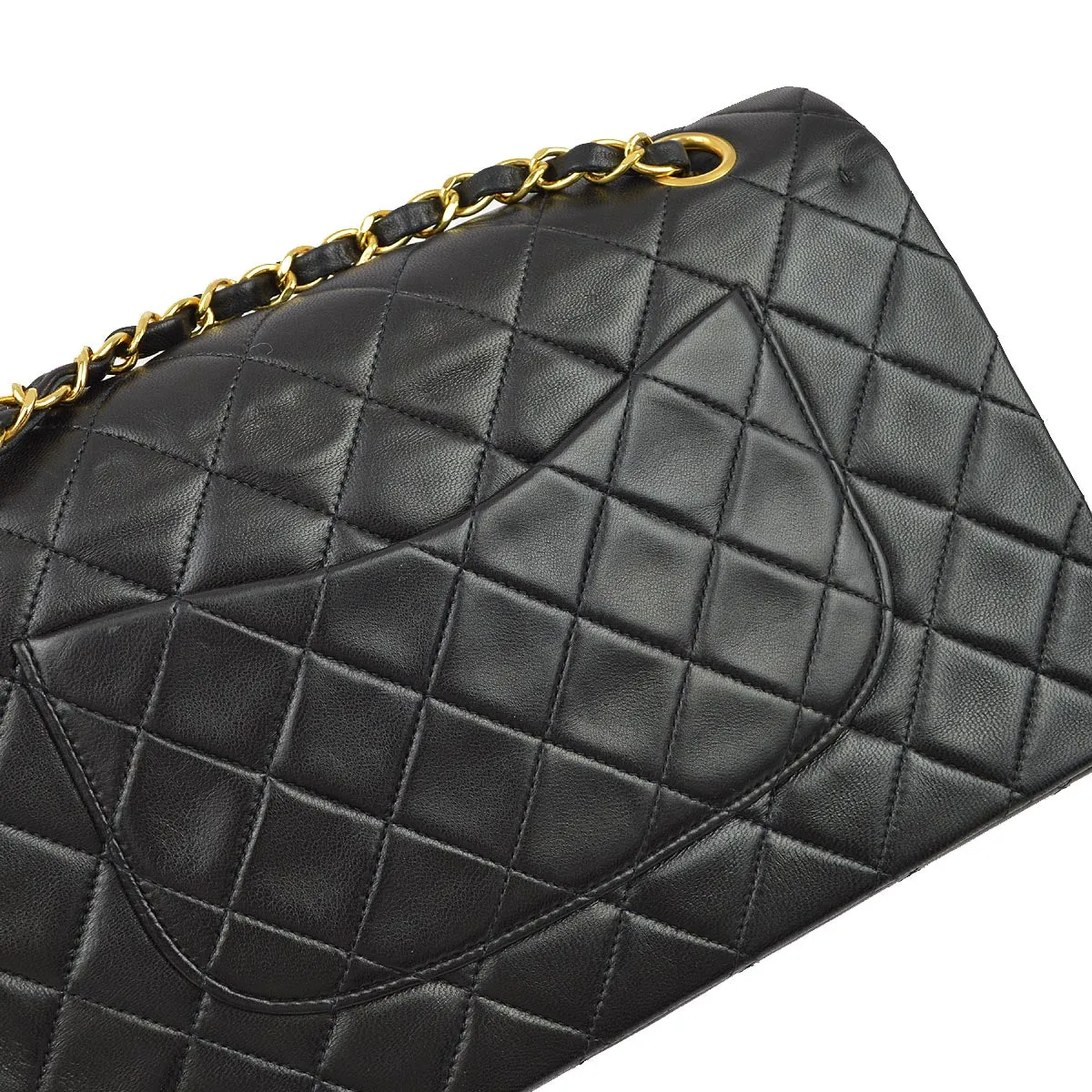 Chanel 1991-1994 Black Lambskin Medium Classic Double Flap Shoulder Bag