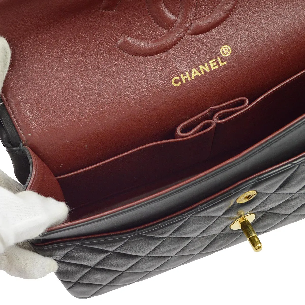 Chanel 1991-1994 Black Lambskin Medium Classic Double Flap Shoulder Bag