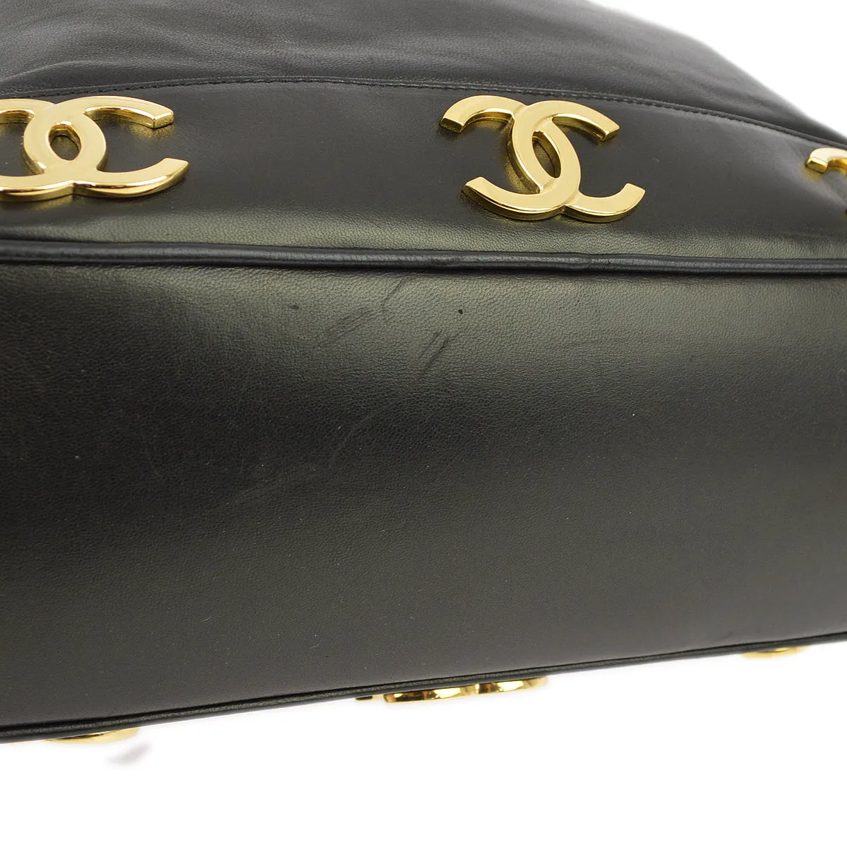 Chanel 1991-1994 Black Lambskin Triple CC Bucket Shoulder Bag