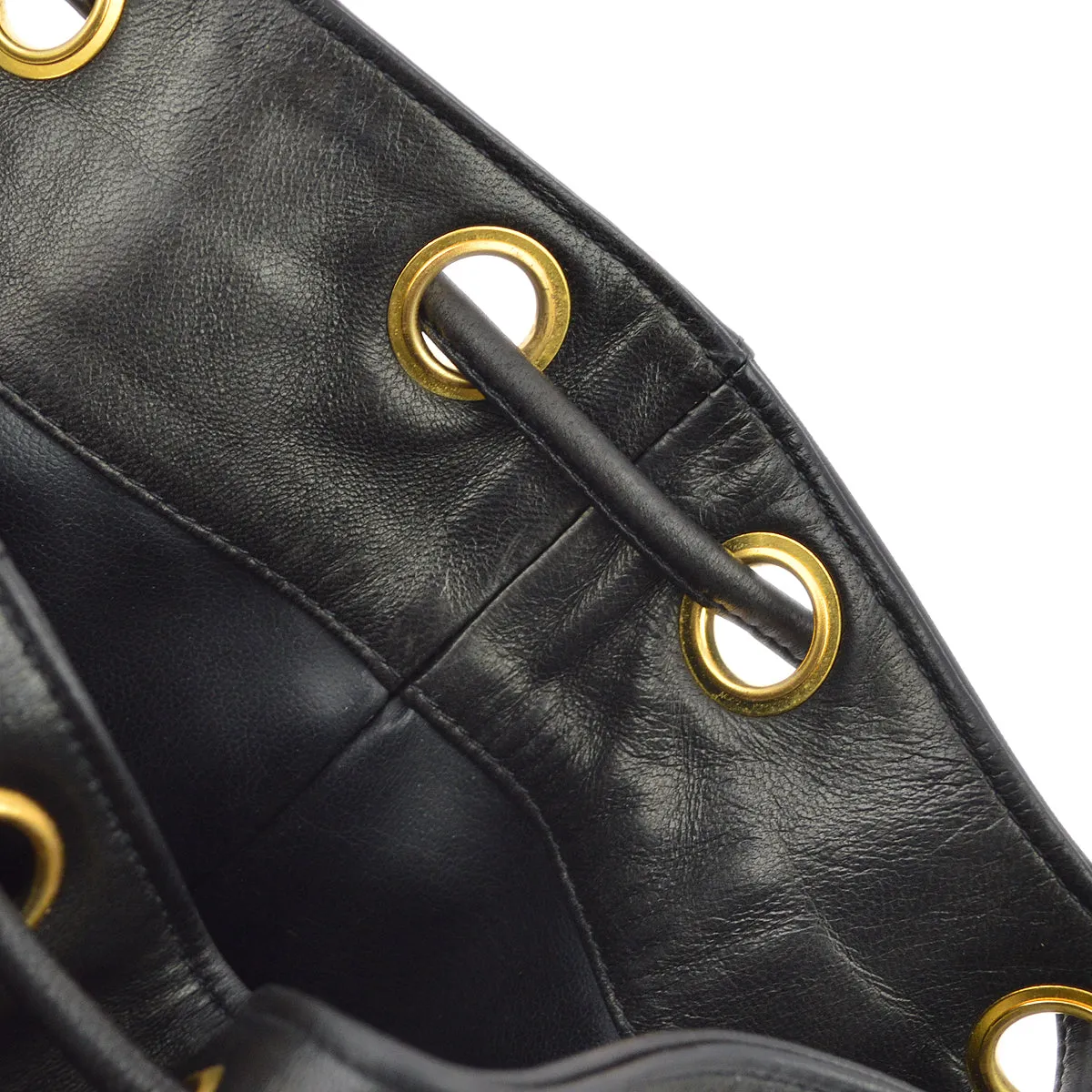 Chanel 1991-1994 Black Lambskin Triple CC Bucket Shoulder Bag