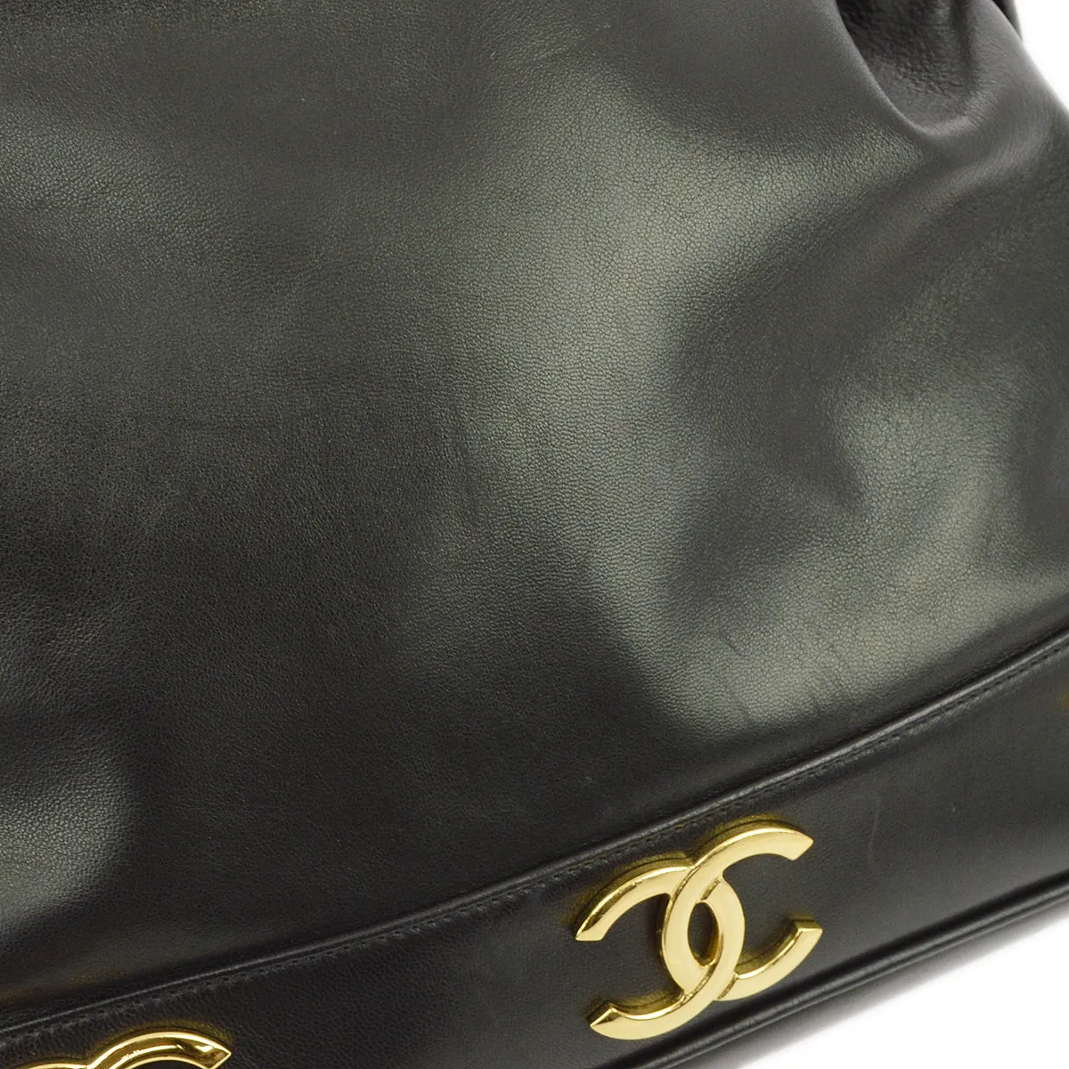 Chanel 1991-1994 Black Lambskin Triple CC Bucket Shoulder Bag