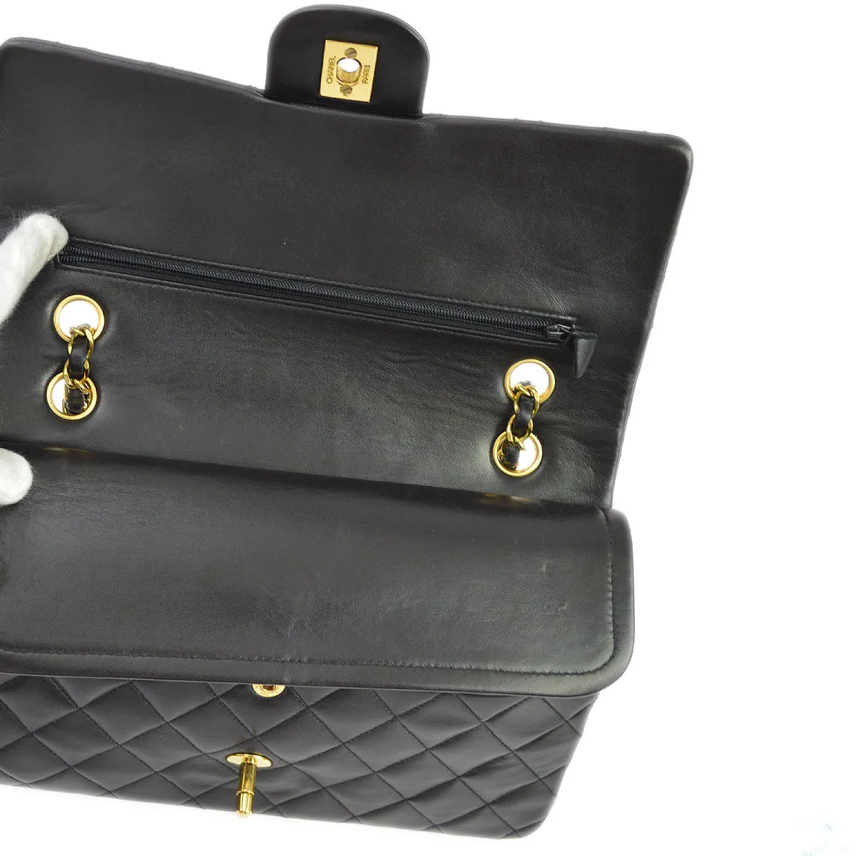 Chanel 1994-1996 Black Lambskin Medium Classic Double Flap Shoulder Bag