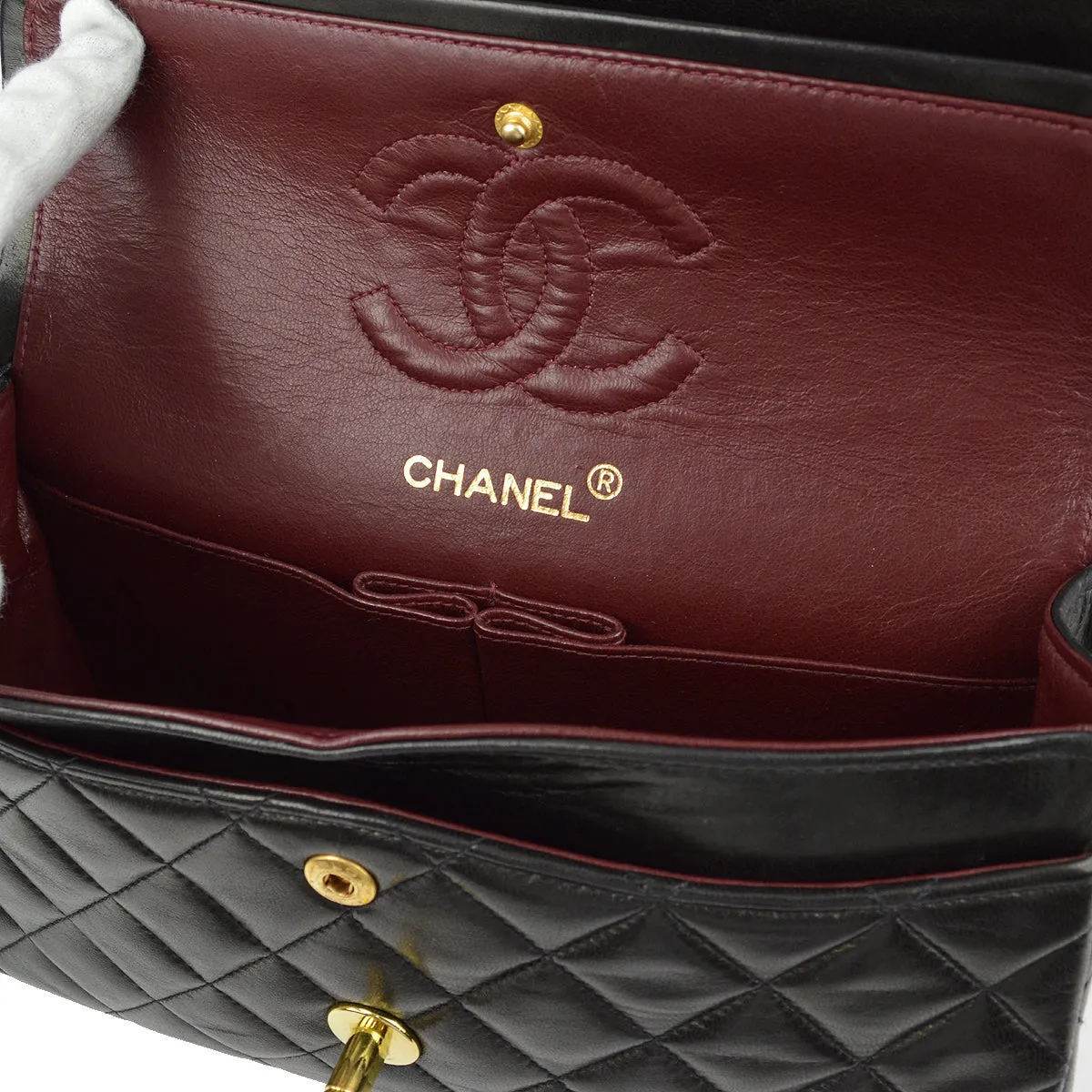 Chanel 1994-1996 Black Lambskin Small Classic Double Flap Shoulder Bag