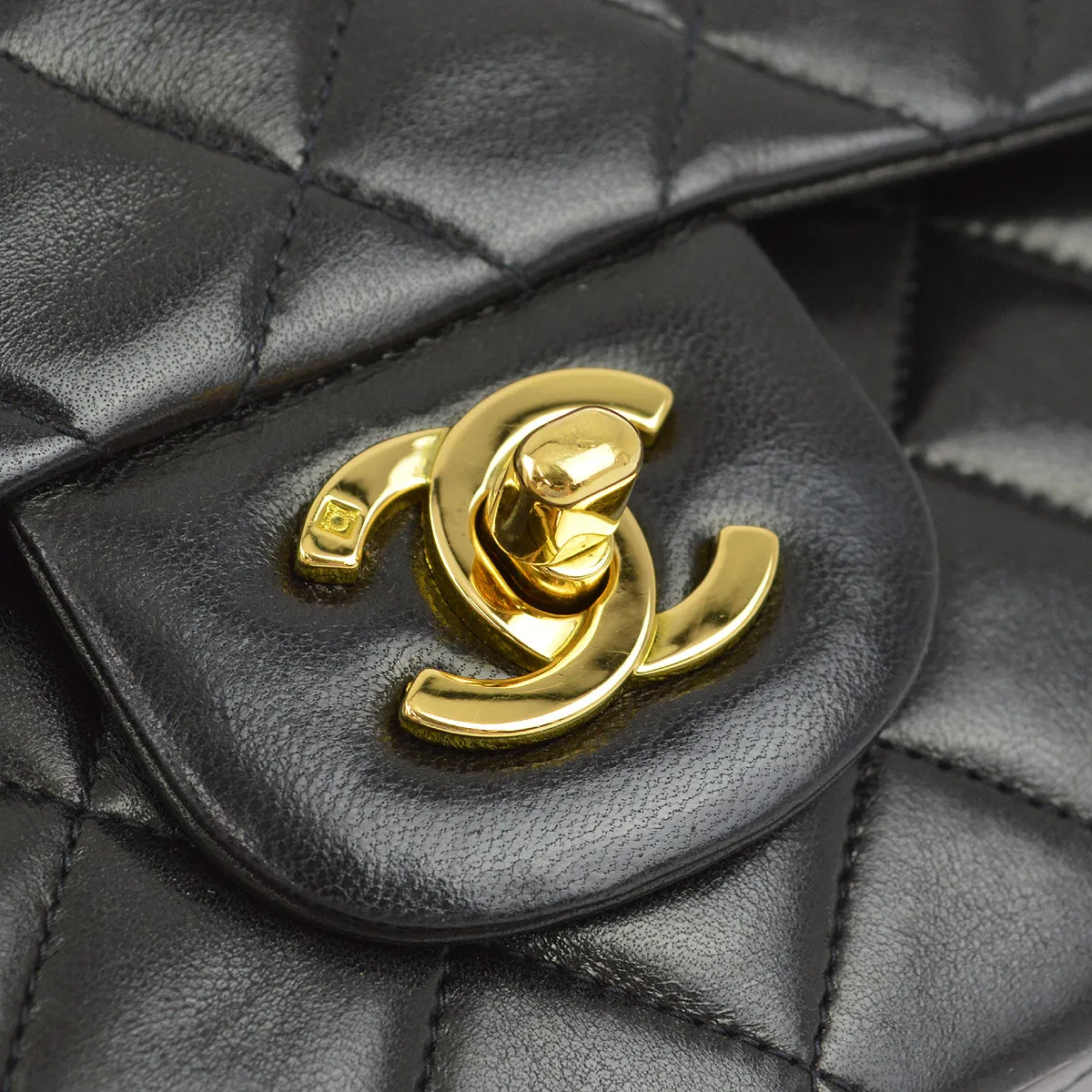 Chanel 1994-1996 Black Lambskin Small Classic Double Flap Shoulder Bag