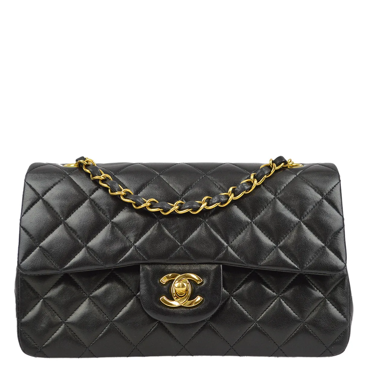 Chanel 1994-1996 Black Lambskin Small Classic Double Flap Shoulder Bag
