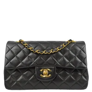 Chanel 1994-1996 Black Lambskin Small Classic Double Flap Shoulder Bag