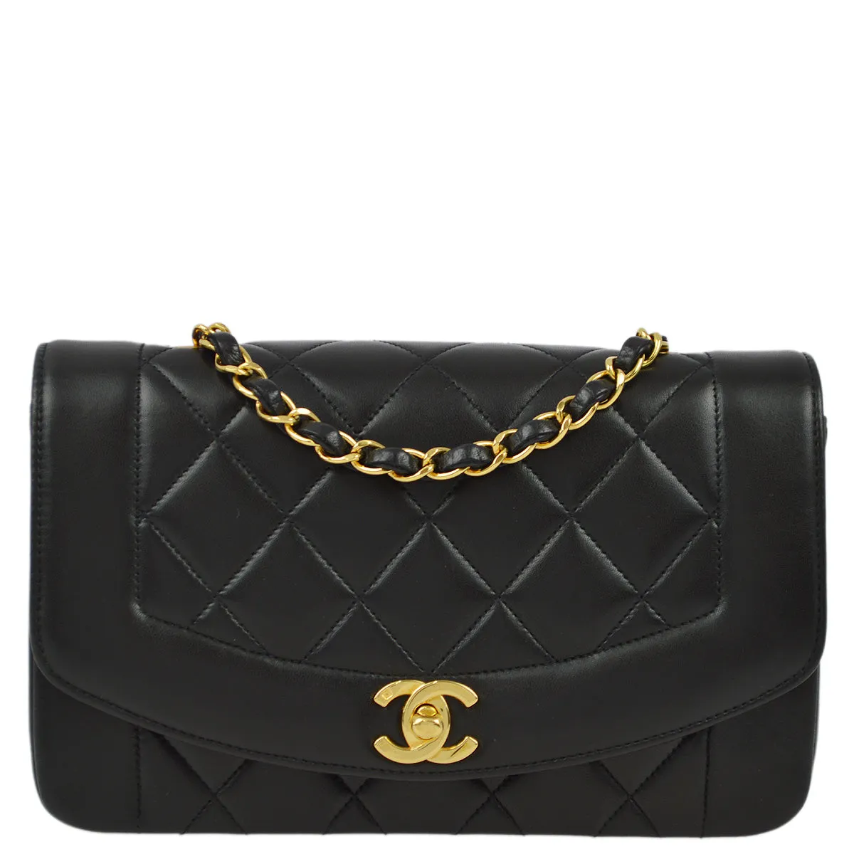 Chanel 1994-1996 Black Lambskin Small Diana Shoulder Bag