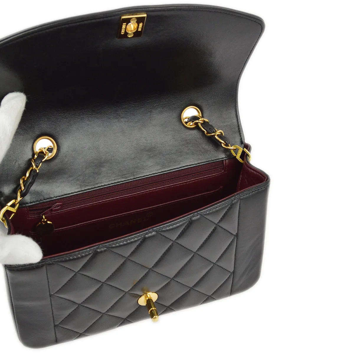 Chanel 1994-1996 Black Lambskin Small Diana Shoulder Bag