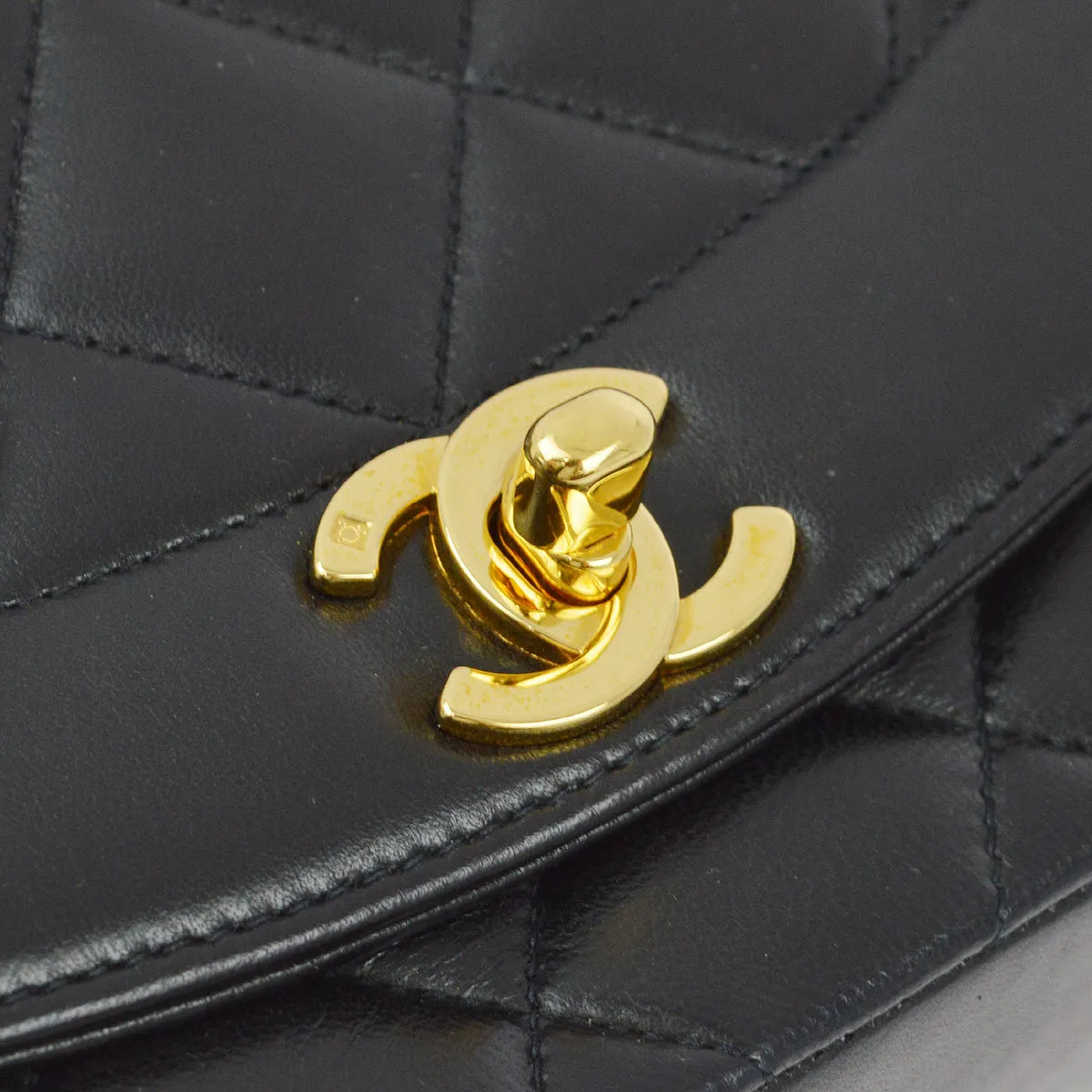 Chanel 1994-1996 Black Lambskin Small Diana Shoulder Bag