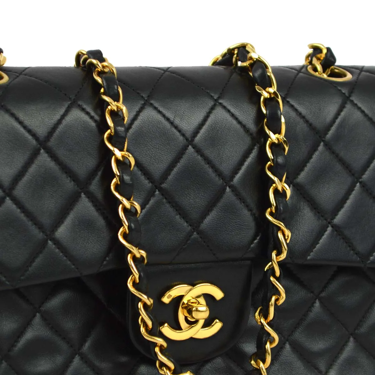 Chanel 1996-1997 Black Lambskin Small Classic Double Flap Shoulder Bag