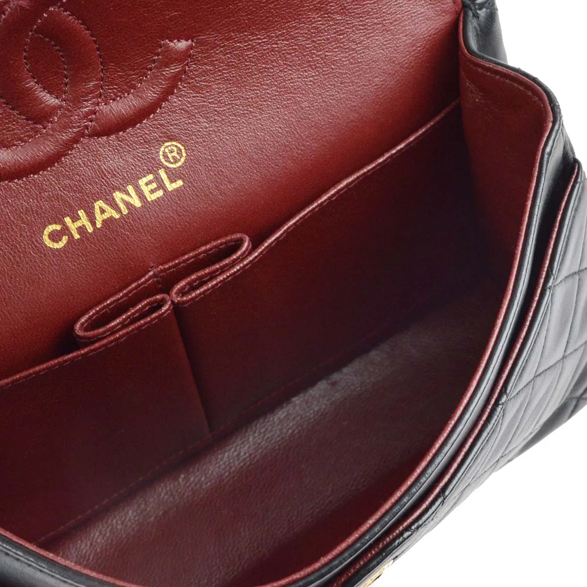 Chanel 1996-1997 Black Lambskin Small Classic Double Flap Shoulder Bag